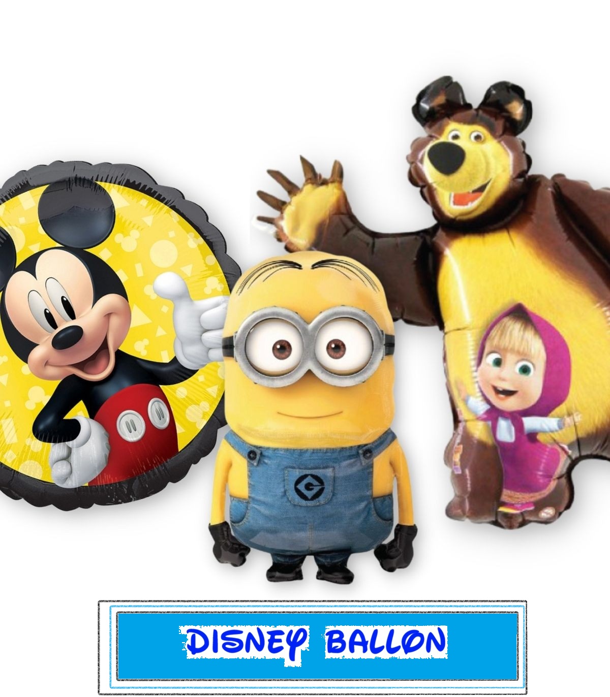 Disney- und Figurenballons mit Mickey Mouse, Minion und Mascha-und-der-Bär-Motiv