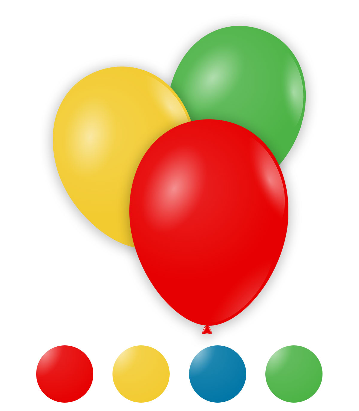 Pastellfarbene Latexballons in Gelb, Rot und Grün